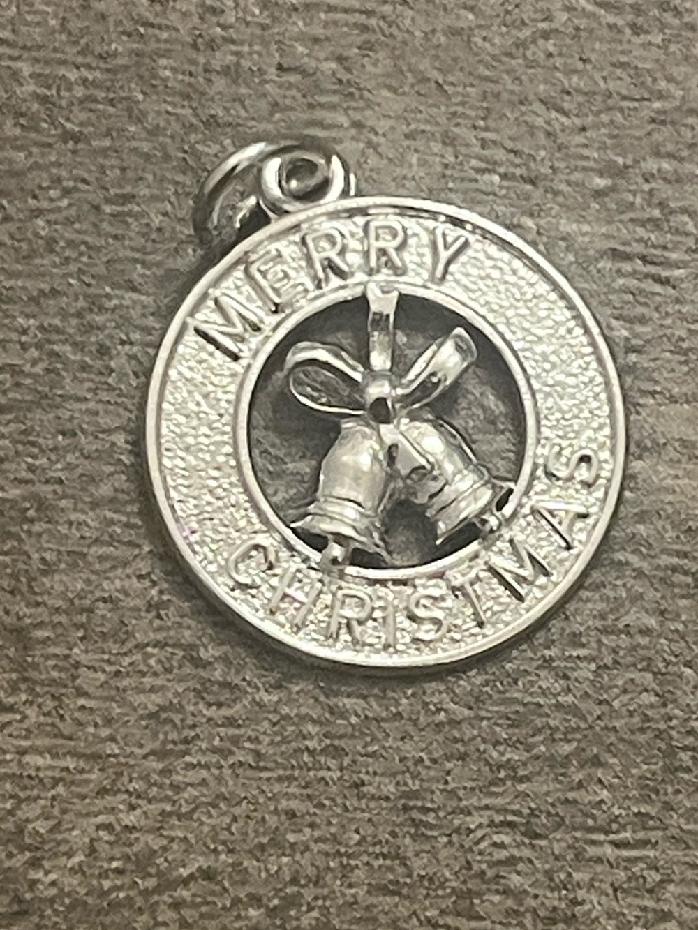 Silver 'Merry Christmas' Bell Circle Pendant Necklace Charm